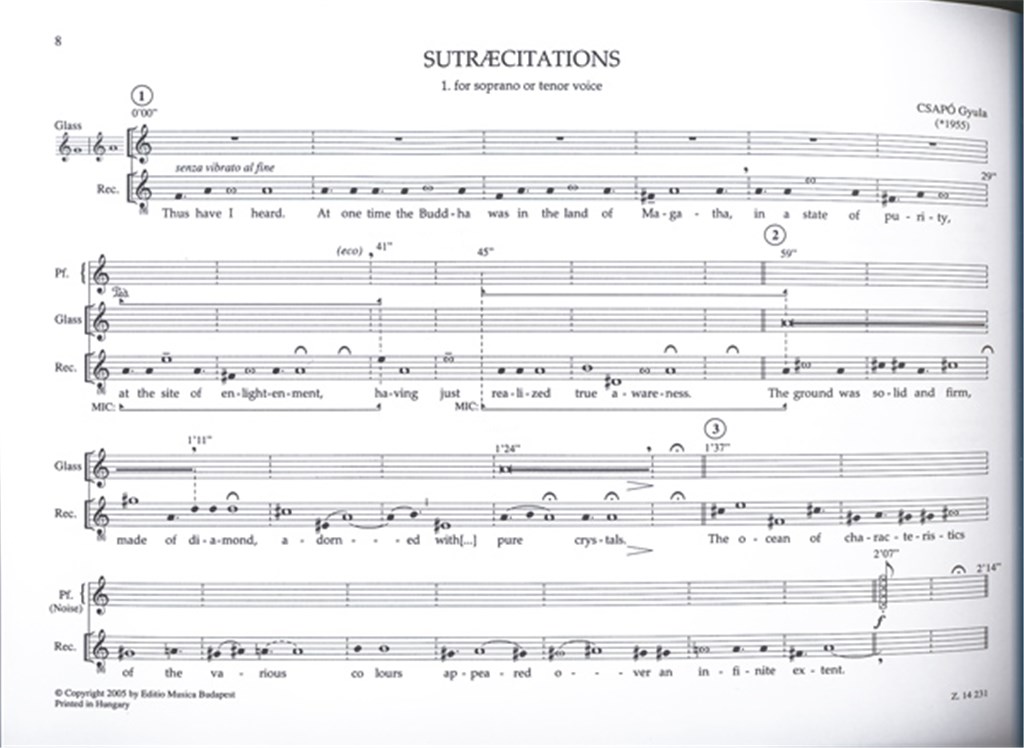Sutraecitations for soprano or tenor voice-for m